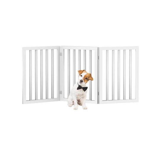 3-Panel Foldable Indoor Dog Gate – Freestanding Wooden Pet Fence for Stairs, Hallways & Doorways, 55x24-Inch (White)