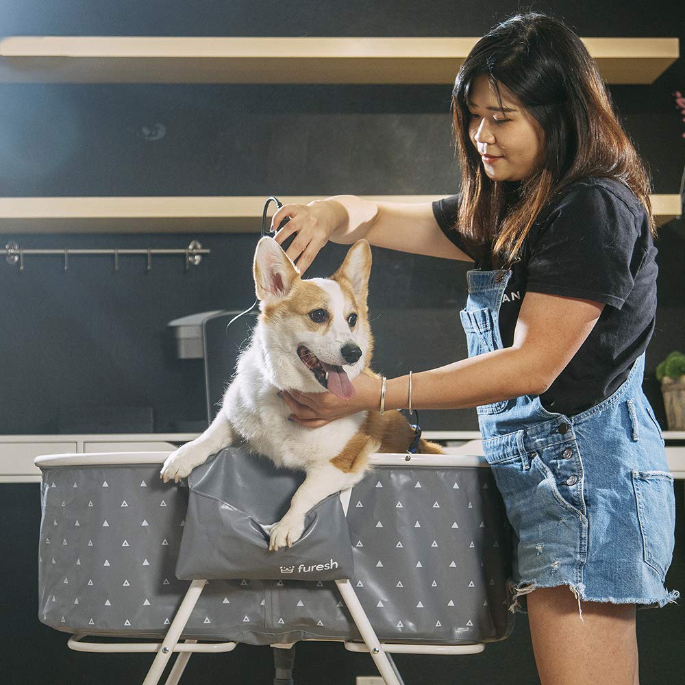 Elevated Foldable Pet Bath Tub & Grooming Station – Portable Indoor/Outdoor Wash Station for Small & Medium Dogs and Cats (Gray)