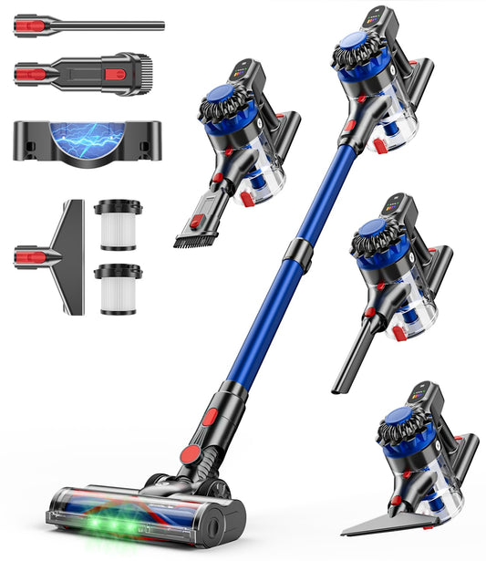 Cordless Stick Vacuum Cleaner – 500W/40Kpa Suction, 60 Min Runtime, LED Display, Anti-Tangle Roller, Wall Mount Charging, 8-in-1 Lightweight Vacuum for Home, Carpet, Hard Floors & Pet Hair