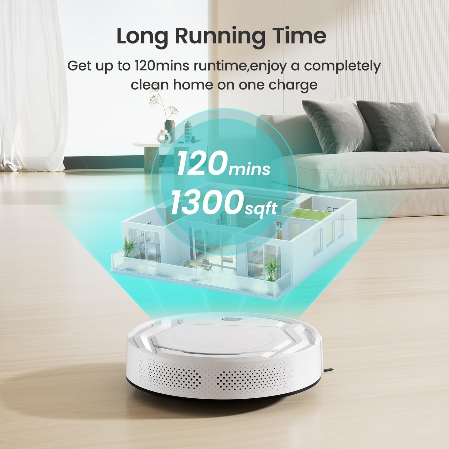 Robot Vacuum Cleaner – Slim, Strong Suction, 120 Min Runtime, Quiet Operation, Automatic Self-Charging, Wi-Fi/App/Voice Control, Ideal for Pet Hair, Hard Floors & Daily Cleaning