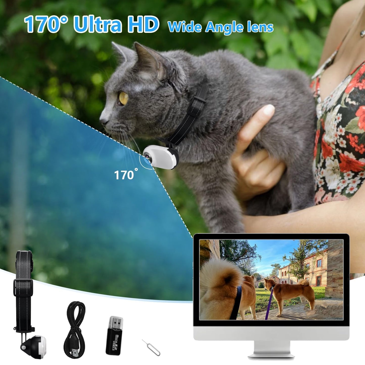 HD 1080P Cat Collar Camera with Video Recording – Lightweight Pet Action Camera with Wide-Angle Lens & Accessories (No WiFi Needed)