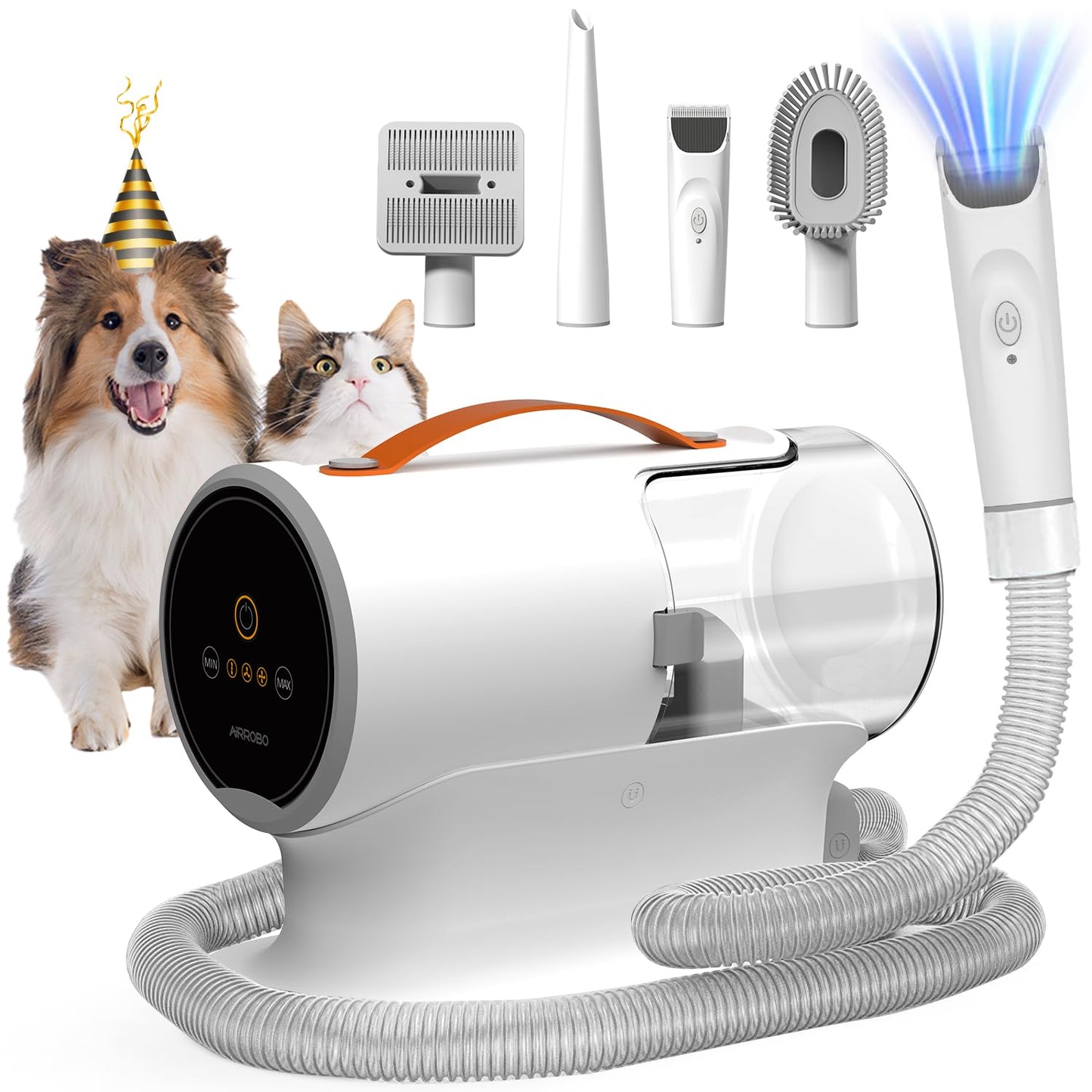 Pet Grooming Vacuum Kit with 12000Pa Suction – Low Noise Dog Hair Vacuum with 6 Clipping Guides & Large 2L Dust Cup