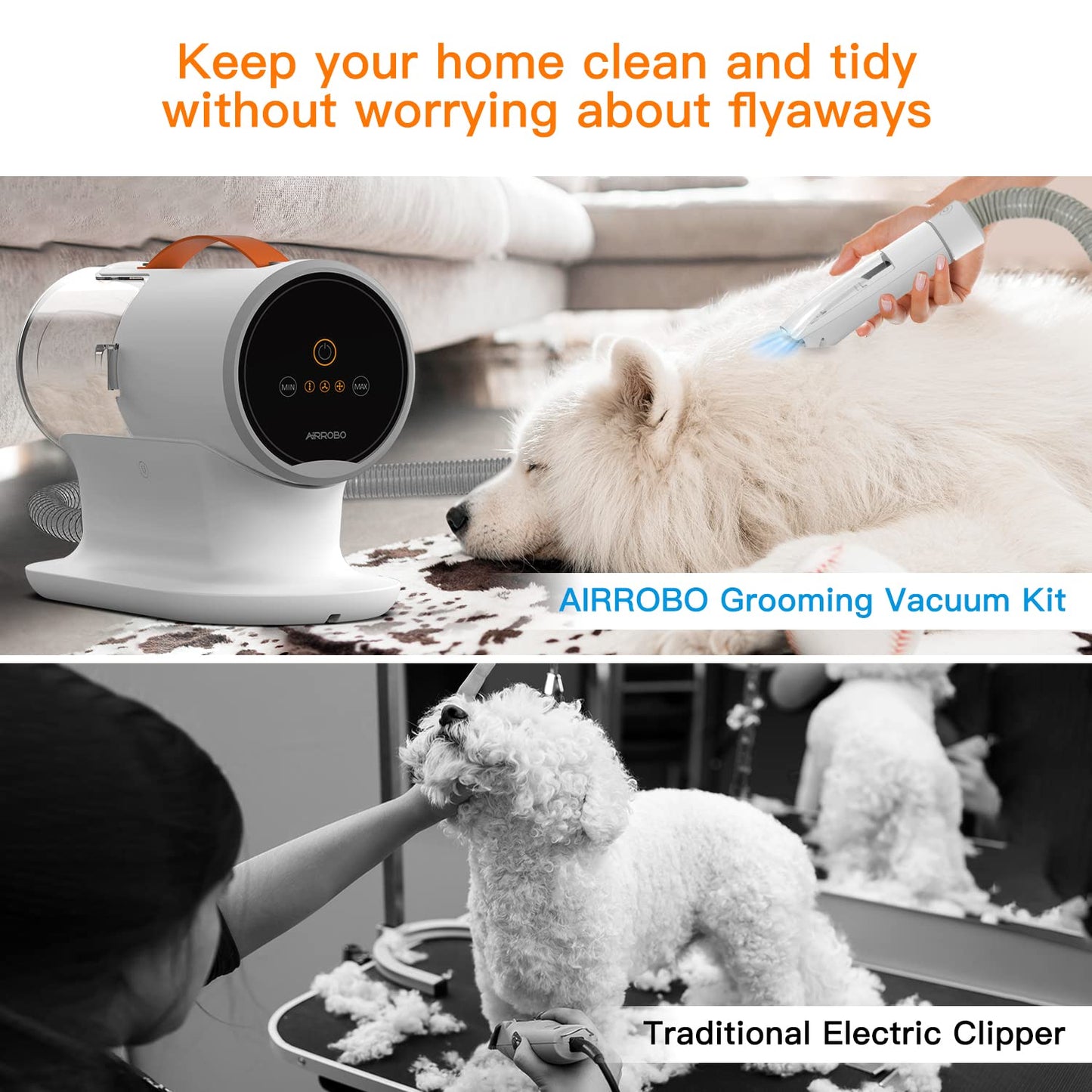Pet Grooming Vacuum Kit with 12000Pa Suction – Low Noise Dog Hair Vacuum with 6 Clipping Guides & Large 2L Dust Cup