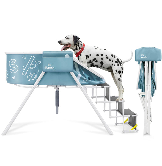 Elevated Foldable Dog Bath Tub with Stairs – Portable Indoor/Outdoor Grooming & Wash Station for Medium and Large Dogs
