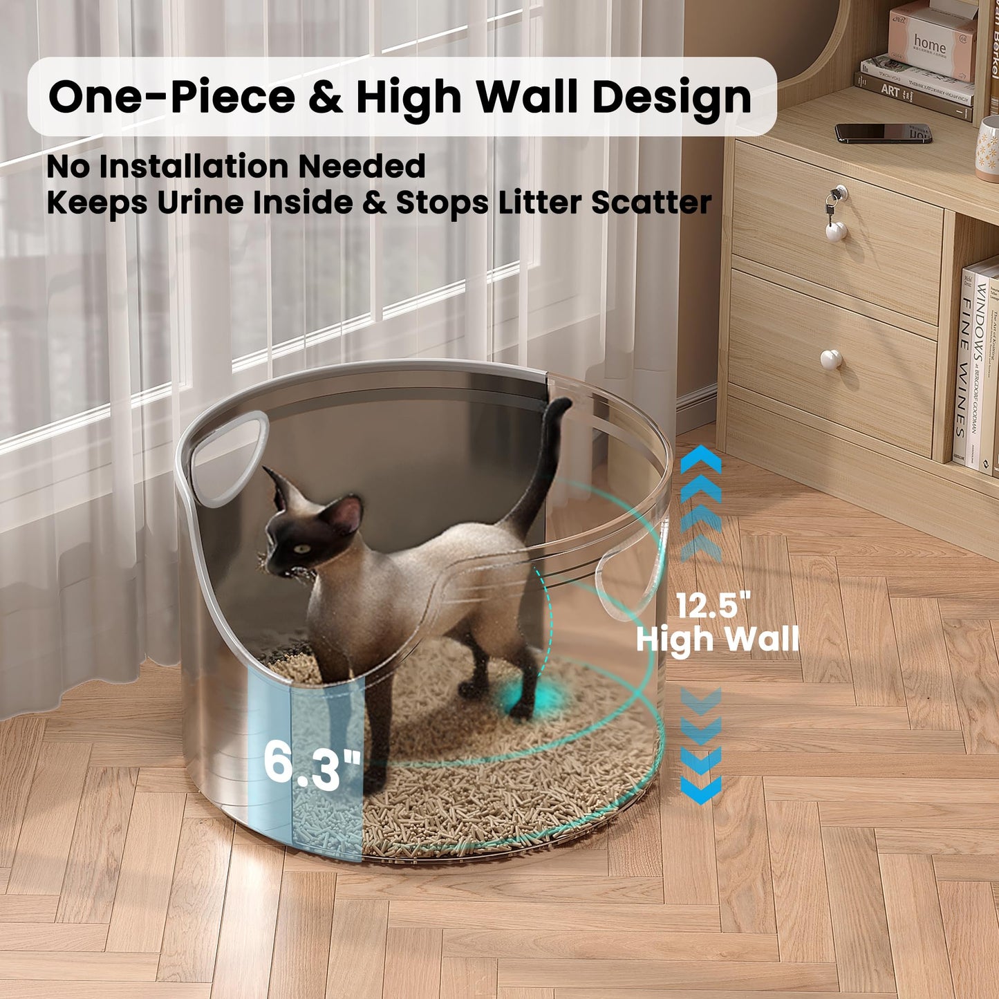 Stainless Steel Cat Litter Box with Scoop – XL/XXL High-Sided Round Design for Multi-Cat Homes, Odor Control & Easy Cleaning