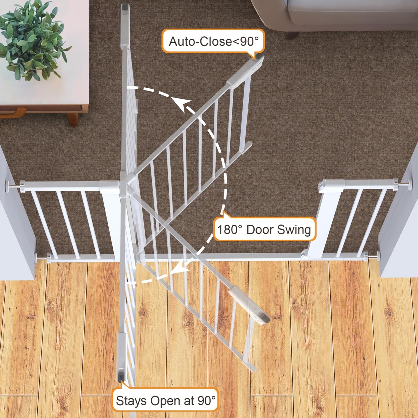 Adjustable Baby Gate for Stairs and Doorways – 29.7 to 46 Inches Wide, 30.5 Inches Tall – Auto-Close Safety Gate for Toddlers and Pets – Pressure or Hardware Mount – White