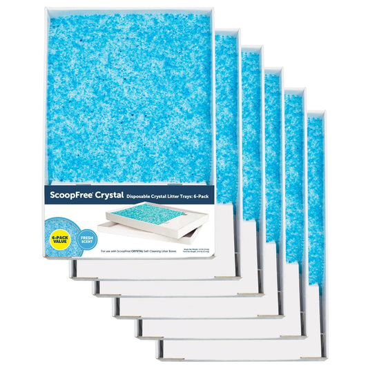 Crystal Cat Litter with Disposable Refill Trays and Lids – Low-Tracking, Odor Control, Leak Protection (4.3 lb Each, Pack of 6)