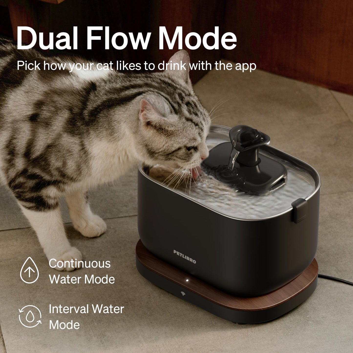 Smart Cat Water Fountain with App Monitoring – Stainless Steel Tray, 2.5L/84oz Automatic Pet Water Dispenser with Wi-Fi, Ultra-Quiet Pump, Multi-Layer Filtration