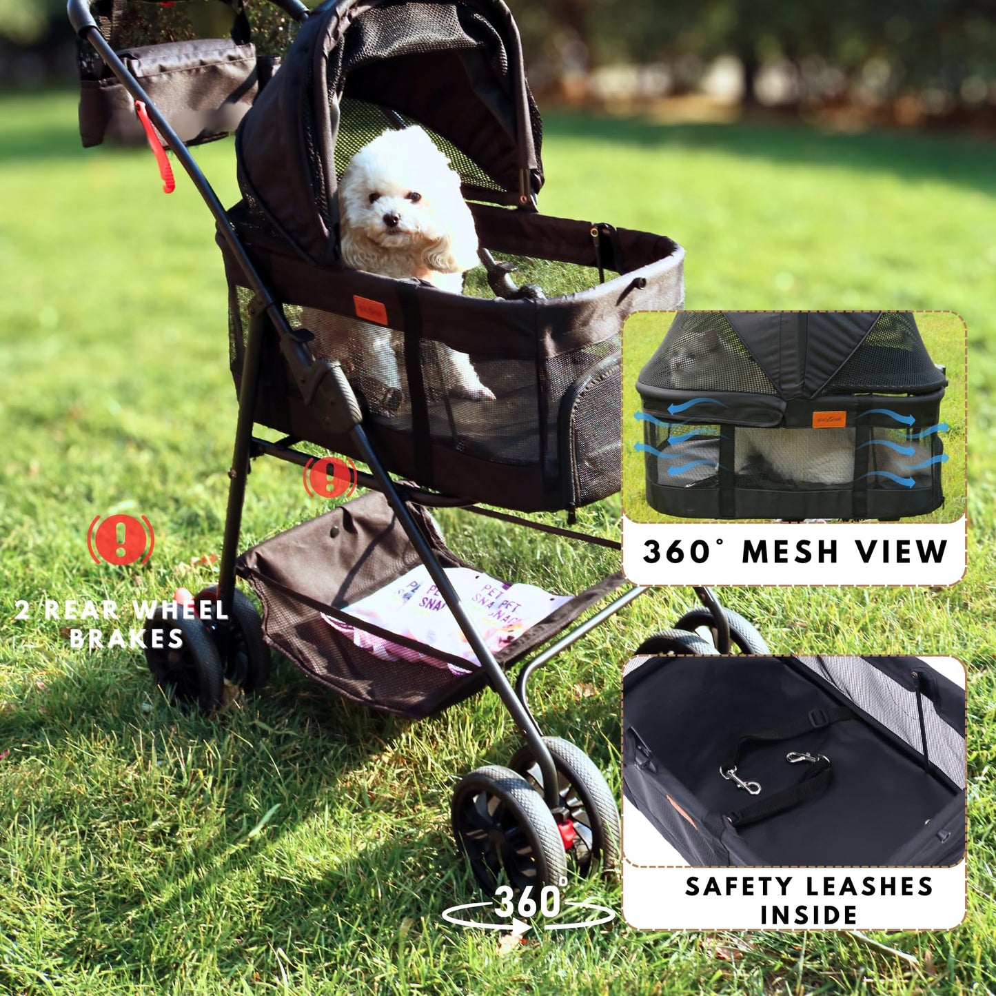 3-in-1 Pet Stroller with Detachable Carrier & Car Seat – Compact Folding Travel Stroller for Small Dogs & Cats (Up to 33 lbs)