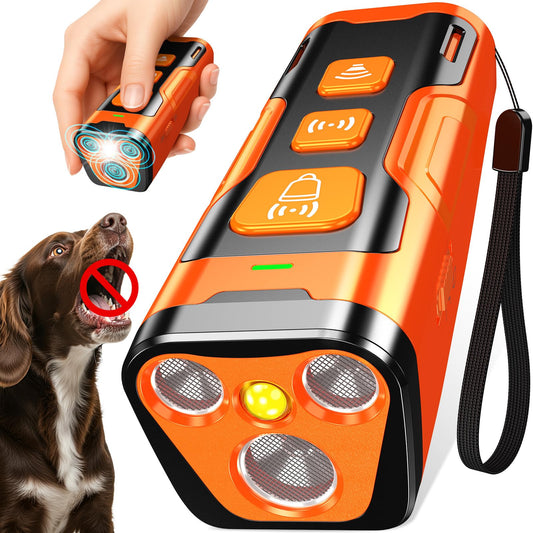 Ultrasonic Dog Bark Deterrent Device – 3X Emitters, 6 Training Modes, 23 FT Range, Rechargeable Humane Bark Control Tool for Indoors & Outdoors (Orange)