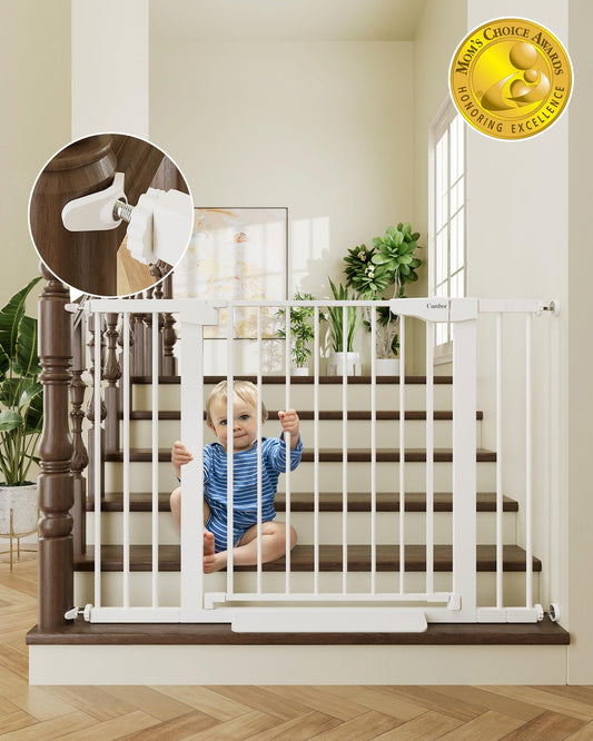 Adjustable Baby Gate for Stairs and Doorways – 29.7 to 46 Inches Wide, 30.5 Inches Tall – Auto-Close Safety Gate for Toddlers and Pets – Pressure or Hardware Mount – White