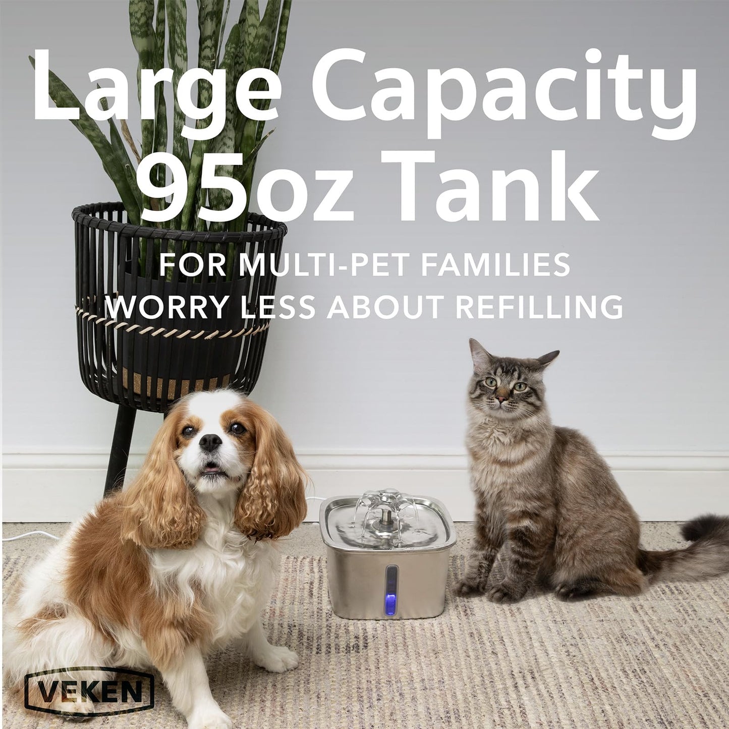 Stainless Steel Cat Water Fountain – 95oz/2.8L Automatic Pet Fountain with Filters, Sponges & Silicone Mat for Cats, Dogs & Multiple Pets (Silver)