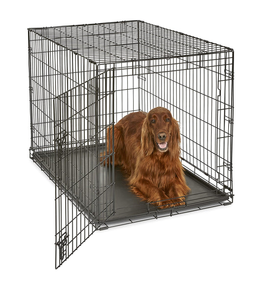 42-Inch Folding Metal Dog Crate with Divider Panel, Leak-Proof Pan & Enhanced Security – For Large Breeds